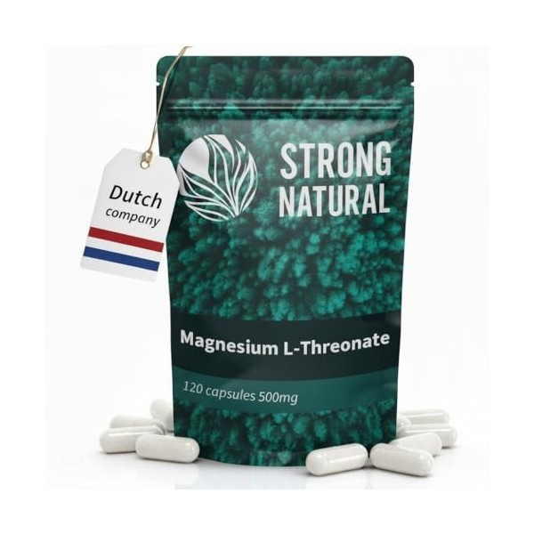 Strong Natural Magnésium L-Thréonate [120 Gélules + Pilulier Premium OFFERT] Hautement dosé avec 500 mg par capsule, dose quo