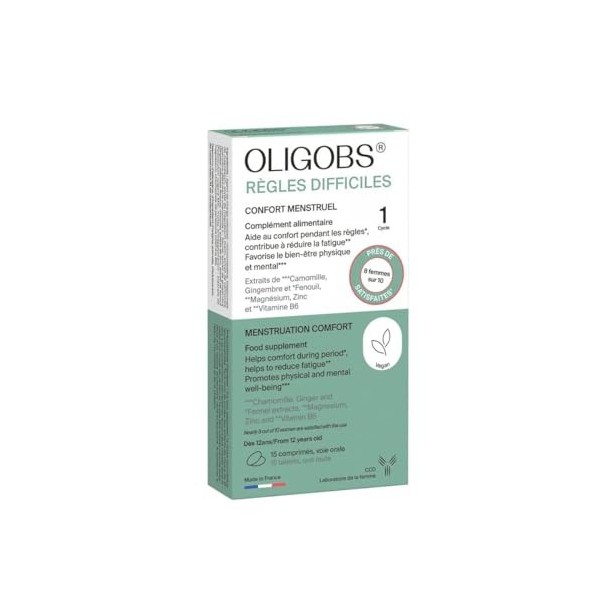Oligobs Règles Difficiles Confort Menstruel 1 Cycles | Camomille, Fenouil, Gingembre, Magnésium & Vitamine B6 | Ressenti dès ...