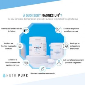 Nutripure | Magnésium³ Poudre | 3 types de Magnésium: Bisglycinate, Citrate, Glycérophosphate | Stress & Fatigue | Fortement 