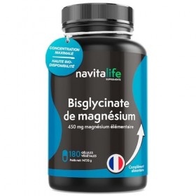 Magnésium Bisglycinate 2250 mg | 450 mg de Magnésium Élémentaire | 180 Gélules Végétales 3 Mois | Fatigue, Stress, Sommeil 