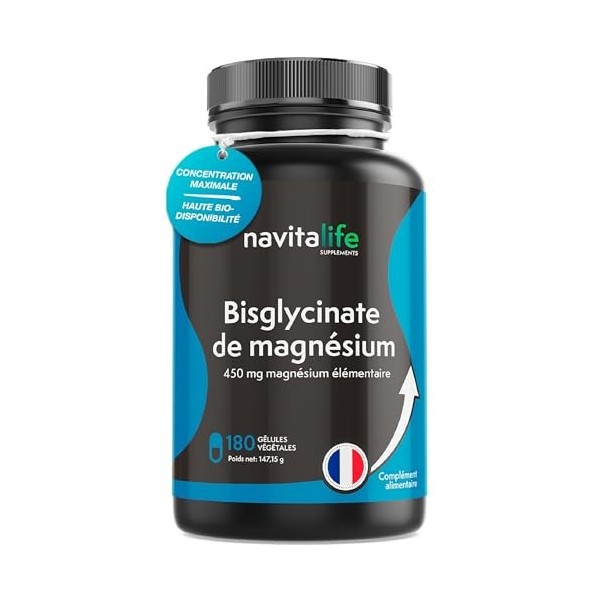 Magnésium Bisglycinate 2250 mg | 450 mg de Magnésium Élémentaire | 180 Gélules Végétales 3 Mois | Fatigue, Stress, Sommeil 