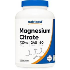 Nutricost Citrate de Magnésium 420mg, 240 Capsules Végétales - 60 Portions, Sans Gluten, Non-OGM, Convient aux Végétariens Ma...