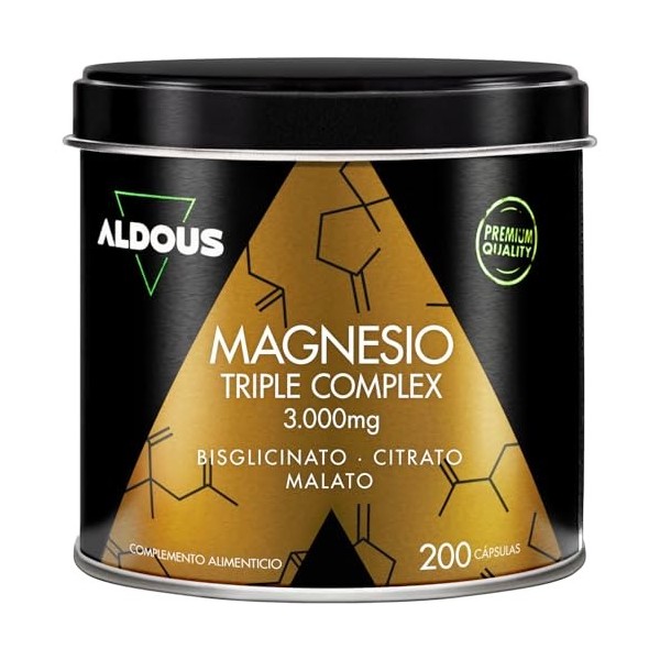 Magnésium Complex Triple - 2250 mg de magnésium - Bisglycinate, citrate et malate de magnésium - 200 gélules - 316,8mg élémen