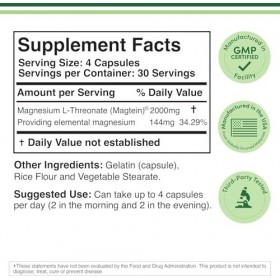 Double Wood Supplements Capsules de magnésium L Thréonate Supplément à haute absorption avec la forme la plus biodisponible 