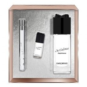 EVAFLORPARIS Je TAime Capricieuse Coffret pour Femme Eau de Parfum 100 ml + Miniature 7,5 ml + Vapo de Sac 12 ml Vaporisateu
