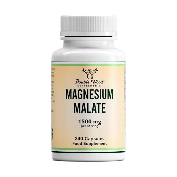 DW Magnesium Malate Capsules | 240 Supplements Malate de Magnésium Haute Teneur - 1 500 mg de Malate par Portion | Sans OGM S