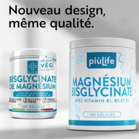 Magnésium Bisglycinate 1500 mg PiùLife – 180 Gélules – 300 mg par Dose Avec Vitamines B6, B1, B5 – Absorption Optimale Comme 