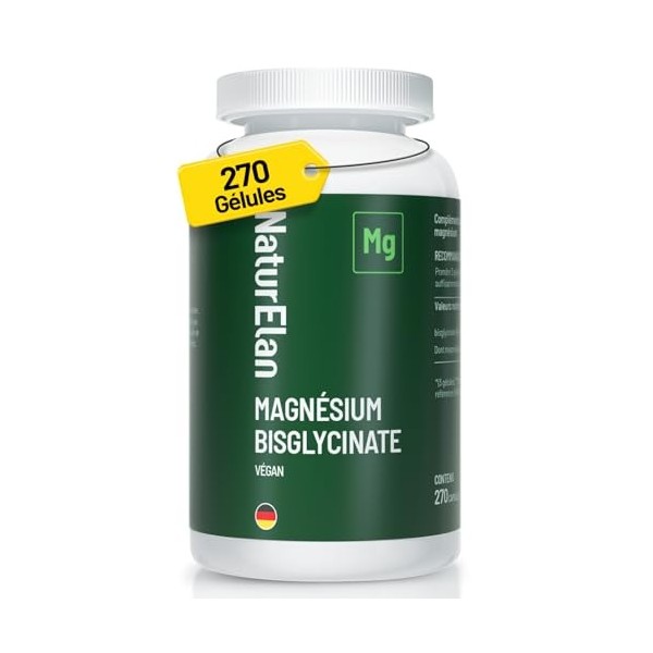 Magnésium Bisglycinate 300mg - 270 Gélules Vegan, Soulager le stress et la fatigue, Absorption Supérieure au Magnésium Marin,