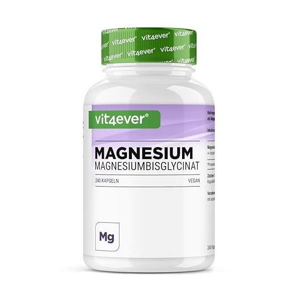 Bisglycinate de Magnésium - 240 Gélules - 300 mg de Magnésium Elémentaire par Dose journalière - Premium : Magnésium Chélaté 
