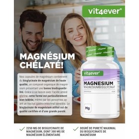 Bisglycinate de Magnésium - 240 Gélules - 300 mg de Magnésium Elémentaire par Dose journalière - Premium : Magnésium Chélaté 