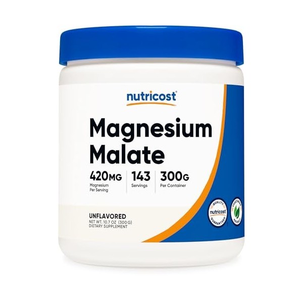 Nutricost Magnesium Malate Powder 300g - 420mg of Magnesium Per Serving - Non-GMO, Gluten Free**G Magnésium