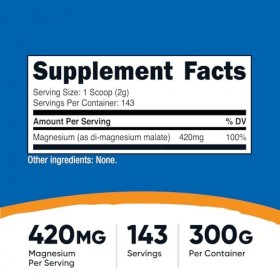 Nutricost Magnesium Malate Powder 300g - 420mg of Magnesium Per Serving - Non-GMO, Gluten Free**G Magnésium