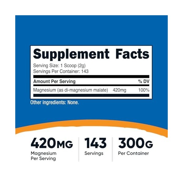 Nutricost Magnesium Malate Powder 300g - 420mg of Magnesium Per Serving - Non-GMO, Gluten Free**G Magnésium