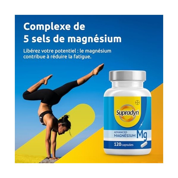 Supradyn® Advanced Magnesium Complex 5 en 1 - Anti Fatigue - Oxyde de Magnésium, Citrate, Bisglycinate, Malate, L-ascorbate, 