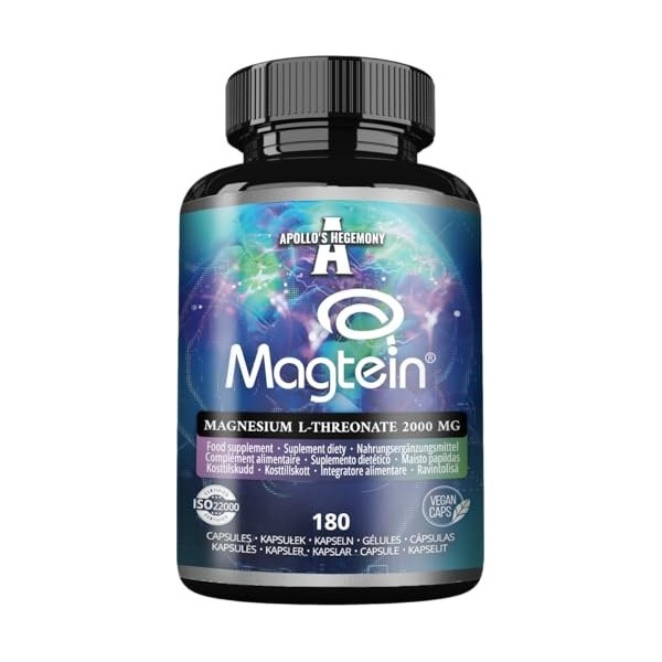 Magtein® Magnesium L-Threonate 144 mg par dose journalière - 180 gélules végétaliennes - approvisionnement de 60 jours - pour...