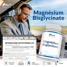 Compléments de Glycinate de Magnésium 1000mg Bisglycinate - 180 Capsules Vegan Haute Concentration - Cure de 3 Mois - Fourn