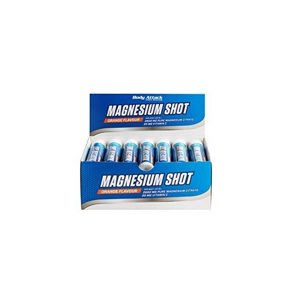Body Attack Magnésium Shot Ampoules - Magnésium liquide 2600mg de citrate de magnésium pur prêt à consommer avec 20mg de Vi