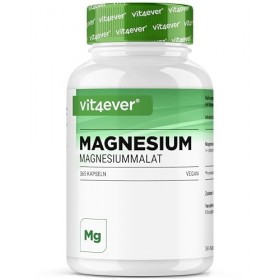 Malate de magnésium - 365 gélules - 2000 mg dont 300 mg élémentaire par portion journalière - 4 mois dapprovisionnement - Ma