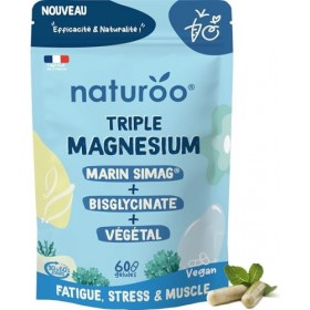 Triple Magnésium - Végétal Laitue de Mer Bio , Marin SiMAG®, Bisglycinate - 60 Gélules Vegan 1 à 2 mois - Haute Absorption