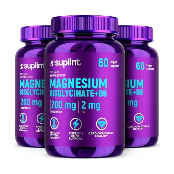 Magnésium Bisglycinate 200 mg – Avec Vitamine B6 pour une Meilleure Absorption – Haute Dose & Testé en Laboratoire – Complexe...