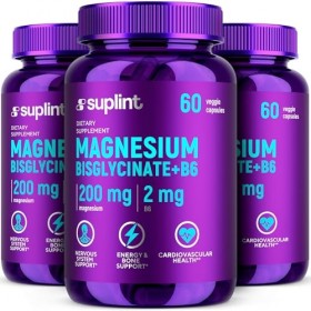 Magnésium Bisglycinate 200 mg – Avec Vitamine B6 pour une Meilleure Absorption – Haute Dose & Testé en Laboratoire – Complexe...
