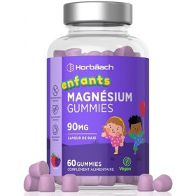 Magnésium Gummies Enfants 90mg | 60 Vegan Gommes Saveur Fraise | Cure de 2 Mois | Complément Alimentaire Avec Vitamine C | Ma