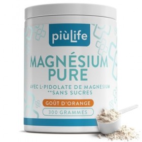 Magnesium en Poudre PiùLife – 215 mg par Dose – Carbonate et Pidolate – Sans Sucre, Goût Orange – Complexe magnesium 300 g – ...
