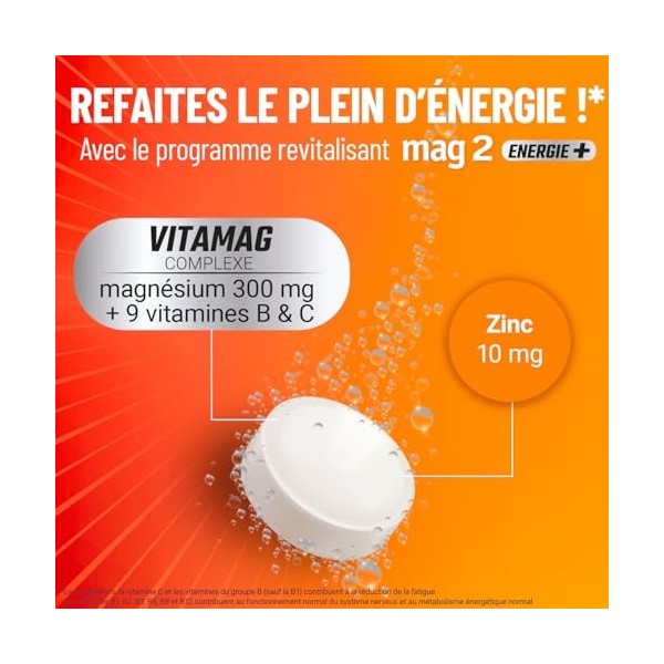 MAG 2 - ENERGIE+ - Magnésium, vitamines B, C et zinc - Programme revitalisant - Fatigues physiques et mentales - Ingrédients ...
