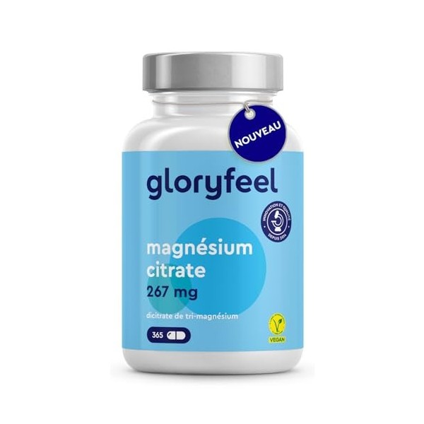 Citrate de Magnésium 365 gélules - Magnesium Élémentaire Hautement Dosé - Tri-magnésium Dicitrate Bien Toléré & Hautement Bio