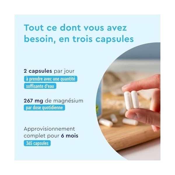 Citrate de Magnésium 365 gélules - Magnesium Élémentaire Hautement Dosé - Tri-magnésium Dicitrate Bien Toléré & Hautement Bio
