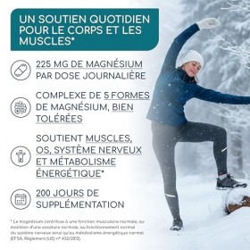Magnesium Complex, 200 Gélules - Magnesium Bisglycinate, Citrate, Melate, Carbonate et Oxyde - Plus de 6 mois d’approvisionne