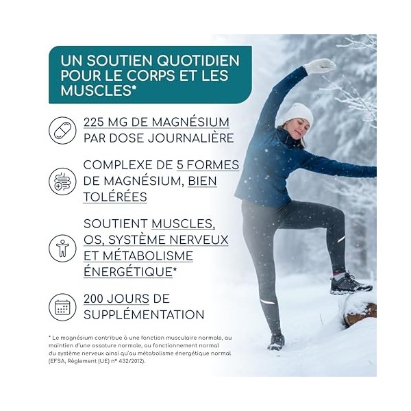 Magnesium Complex, 200 Gélules - Magnesium Bisglycinate, Citrate, Melate, Carbonate et Oxyde - Plus de 6 mois d’approvisionne