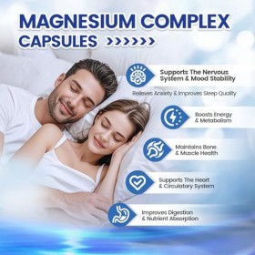 VivoNu Magnésium Bisglycinate | Magnésium Complexe 8 en 1, Haute Teneur 1000mg /j | 240 Gélules Vegan | Sommeil, Stress, Fati...