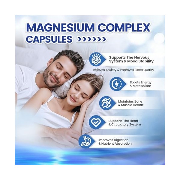 VivoNu Magnésium Bisglycinate | Magnésium Complexe 8 en 1, Haute Teneur 1000mg /j | 240 Gélules Vegan | Sommeil, Stress, Fati...