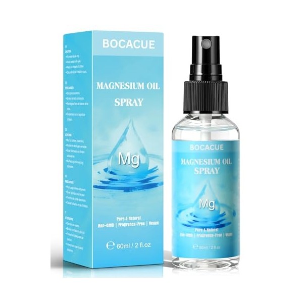 BOCACUE Spray dhuile de magnésium pure - Chlorure de magnésium à usage externe - Favorise la relaxation musculaire et la rel