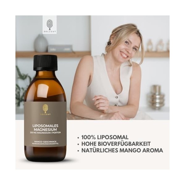 Magnésium liposomal - Haute biodisponibilité grâce aux liposomes - Arôme naturel de mangue - Sans conservateurs synthétiques
