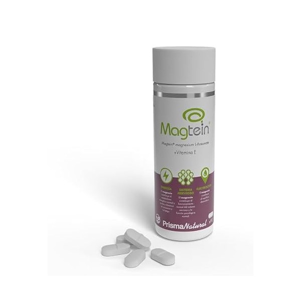 Prisma Natural - Magtein Thréonate de magnésium avec vitamine E, complément pour système nerveux et énergie, végétalien, 90 c