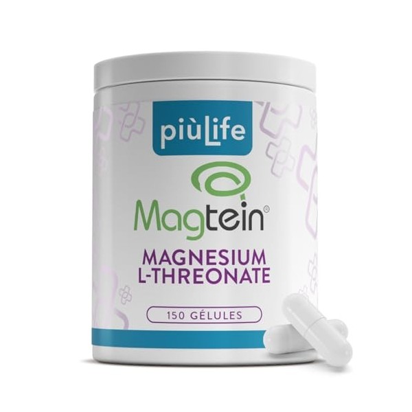 Magnesium Threonate Magtein PiùLife – 2000 mg dont 164 mg de Élémentaire – Complément pour Mémoire et Concentration – 150 G
