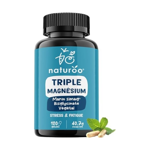 Triple Magnésium Bio - Végétal Laitue de Mer , Marin SiMAG®, Bisglycinate - 120 Gélules Vegan 2 à 4 mois - Haute Absorptio
