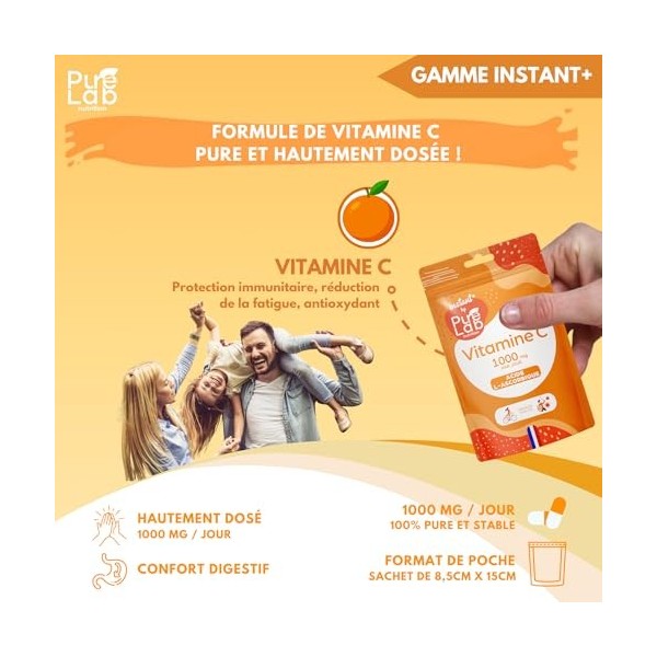 Vitamine C 1000mg/jour - Combat la Fatigue et Soutien Immunitaire - 30 Gélules végétales - Format de poche découverte, voy