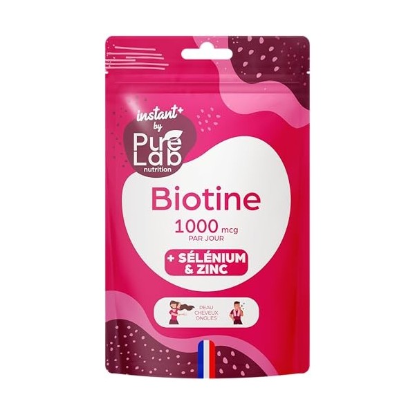 Biotine avec Sélénium et Zinc - Accélère la Pousse des Cheveux & Ongles et Beauté de la Peau - 30 Gélules Vegan - Format de p