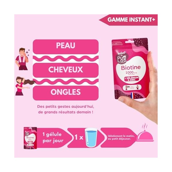Biotine avec Sélénium et Zinc - Accélère la Pousse des Cheveux & Ongles et Beauté de la Peau - 30 Gélules Vegan - Format de p