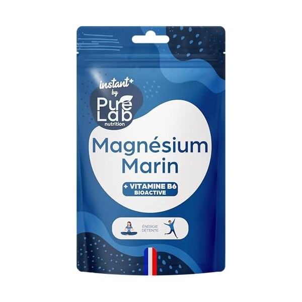 Magnésium Marin 300mg/jour + Vitamine B6 bioactive - Combat la Fatigue et le Stress - 30 Gélules végétales - Format de poch