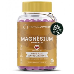Citrate de magnésium Gommes 90 mg avec vitamine B6 - Saveur fraise - Énergie, muscles et système nerveux - Sans sucre - Végan