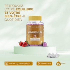 Citrate de magnésium Gommes 90 mg avec vitamine B6 - Saveur fraise - Énergie, muscles et système nerveux - Sans sucre - Végan