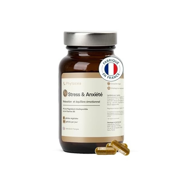 Phytocea Stress & Anxiété – Complément Alimentaire Relaxation | Magnésium Glycérophosphate + Pidolate, Vitamine B6 | Anti-Str