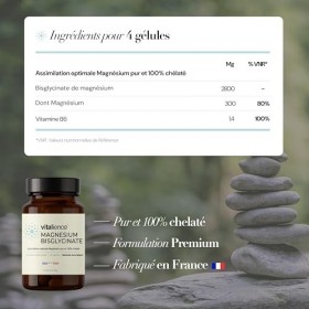 Vitalience - Magnésium Bisglycinate Chélaté 300mg + Vitamine B6-120 Gélules - Haute Absorption - Réduit la Fatigue, Stress & 