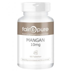 Fair & Pure Manganèse 10mg, 180 comprimés, 10mg de manganèse par comprimé, complément alimentaire végétalien sans additifs, f