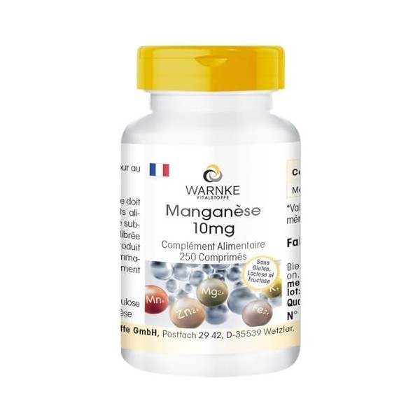 Manganèse 10mg - 250 comprimés - 10mg de manganèse par comprimé - Gluconate de manganèse - HAUTEMENT DOSÉ - Qualité pharmaceu