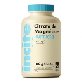 Incite Nutrition Magnésium Citrate 650 mg. Complément en Magnésium Puissant. 180 Gélules. Stock de 6 Mois. Soutient la Foncti